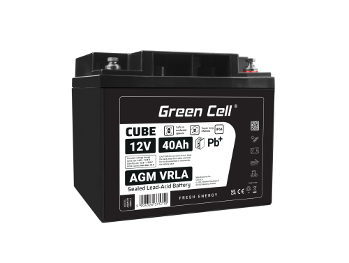 Green Cell CUBE AGM IP54 Bateria 12V 40Ah Gel Bateria hermetica Caravan Bateria solar fotovoltaicos silla de ruedas