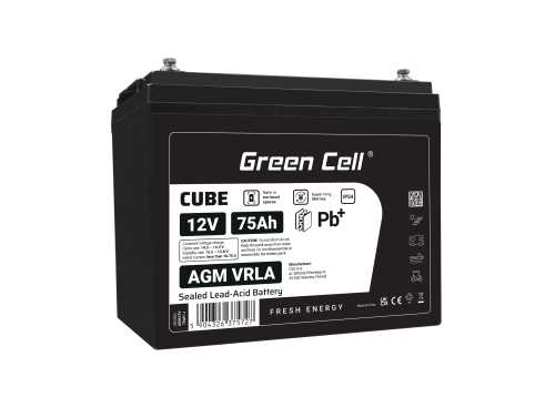 Green Cell CUBE AGM IP54 Bateria 12V 75Ah Gel Bateria hermetica Caravan Bateria solar fotovoltaicos silla de ruedas