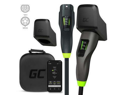 Green Cell GC Habu Cargador Móvil EV 11kW 7m Tipo 2 CEE 16A Wallbox con Aplicación + Habu Holder - soporte de cable de carga EV