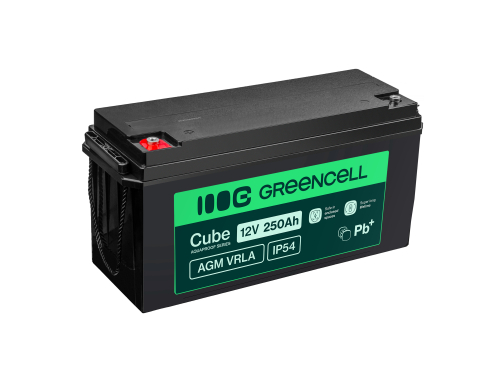 Green Cell Cube AGM VRLA IP54 12V 250Ah batería sin mantenimiento para autocaravana, fotovoltaica, paneles solares, barco