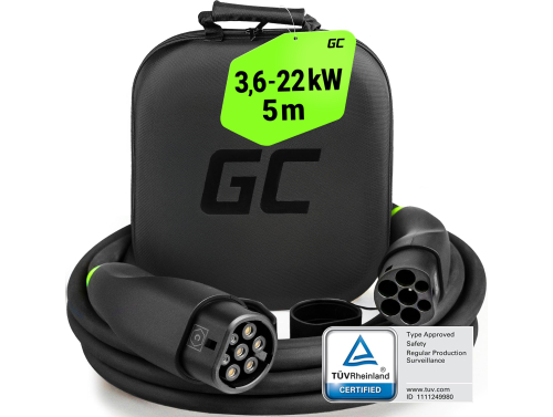 GC Snap Tipo 2 Cable EV 11kW / 22kW 5m para Tesla Model 3 S X Y, VW ID.3, ID.4, ID.5, Kia EV6, Audi Q4/Q8 E-Tron, Fiat 500e