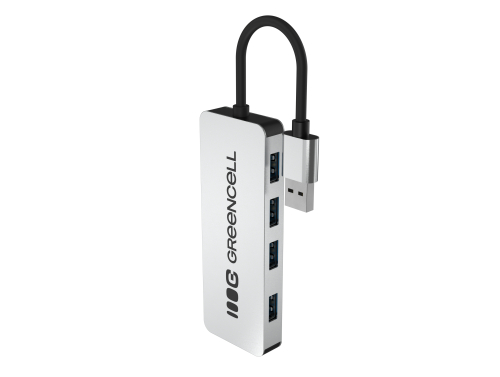 Adaptador Basic HUB Greencell USB-A 4in1 (4×USB 3.0) – transferencia rápida hasta 5 Gb/s, carcasa de aluminio