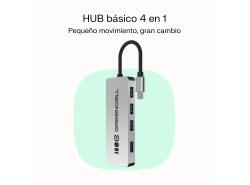 Adaptador Basic HUB Greencell USB-C 4in1 (4×USB-A 3.0) – transferencia rápida hasta 5 Gb/s, carcasa de aluminio