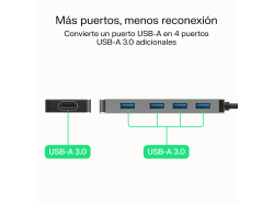 Adaptador Basic HUB Greencell USB-A 4in1 (4×USB 3.0) – transferencia rápida hasta 5 Gb/s, carcasa de aluminio