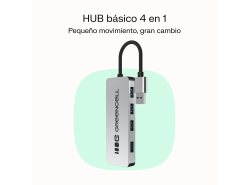 Adaptador Basic HUB Greencell USB-A 4in1 (4×USB 3.0) – transferencia rápida hasta 5 Gb/s, carcasa de aluminio