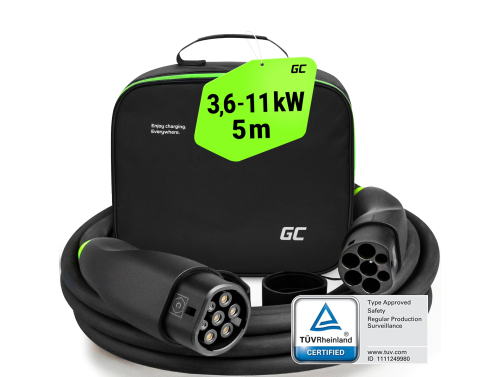 Green Cell Snap Tipo 2 Cable EV 11kW 5m para Tesla Model 3 S X Y, Kia EV6, Peugeot e-208, Hyundai IONIQ 5, BMW i3, Ford Mach-E