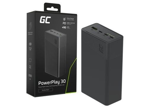 Greencell PowerPlay 30 - powerbank negro de 30 000mAh, 22,5W, 4 puertos