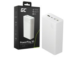 Greencell PowerPlay 30 - powerbank blanco de 30 000mAh, 22,5W, 4 puertos