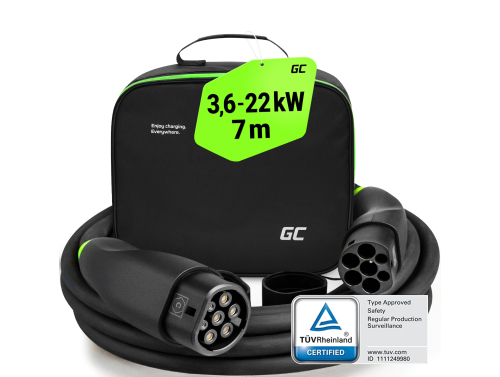 Green Cell Snap Tipo 2 Cable EV 22kW 7m para Tesla Model 3 S X Y, Kia EV6, Peugeot e-208, Hyundai IONIQ 5, BMW i3, Ford Mach-E