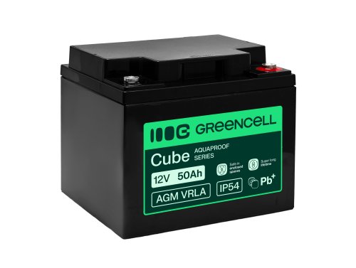 Greencell AGM VRLA 12V 50Ah acumulador sin mantenimiento para fuente UPS, balanza, camper (197x166x170mm)