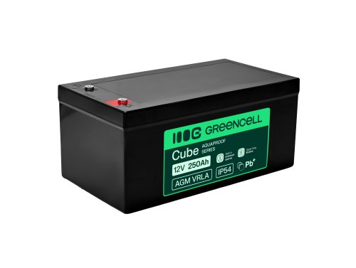 Greencell AGM VRLA 12V 250Ah acumulador sin mantenimiento para barcos, fotovoltaica, paneles solares (520x268x225mm)