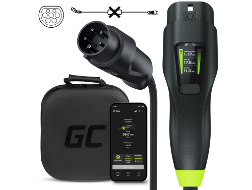 Green Cell GC Habu Portátil Wallbox 11kW 7m Tipo 2 a CEE 16A para Carga de Vehículos Eléctricos 2en1 EV Cargador con GC App