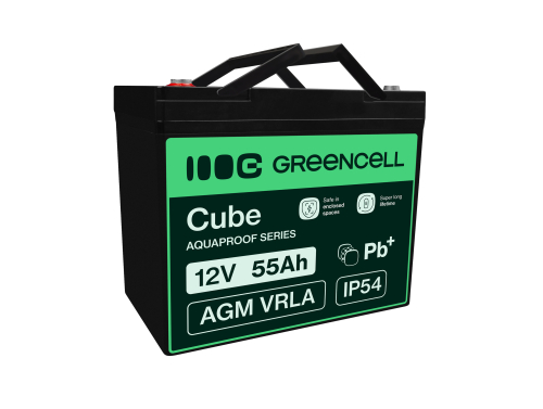 Green Cell CUBE AGM IP54 Bateria 12V 55Ah Gel Bateria hermetica segadora scooter Barco de pesca bote cortacéspedes