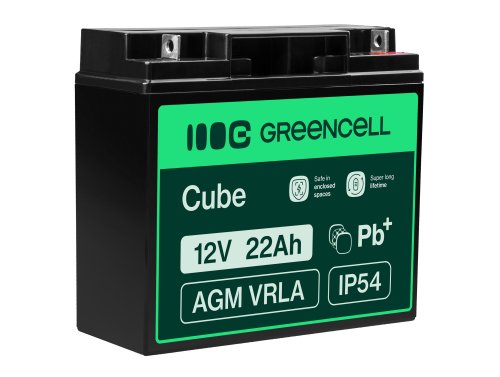 Batería Green Cell® AGM Batería de plomo-ácido sin mantenimiento de 12V 22Ah de vellón para cortadoras de césped, carros de golf