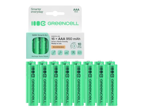 16x Pilas Recargables AAA R3 950mAh Ni-MH Baterías precargadas Green Cell