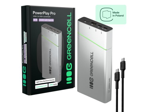 Powerbank Greencell PowerPlay Pro 20800mAh 65W – carga rápida, PD, Ultra Charge, fabricado en Polonia